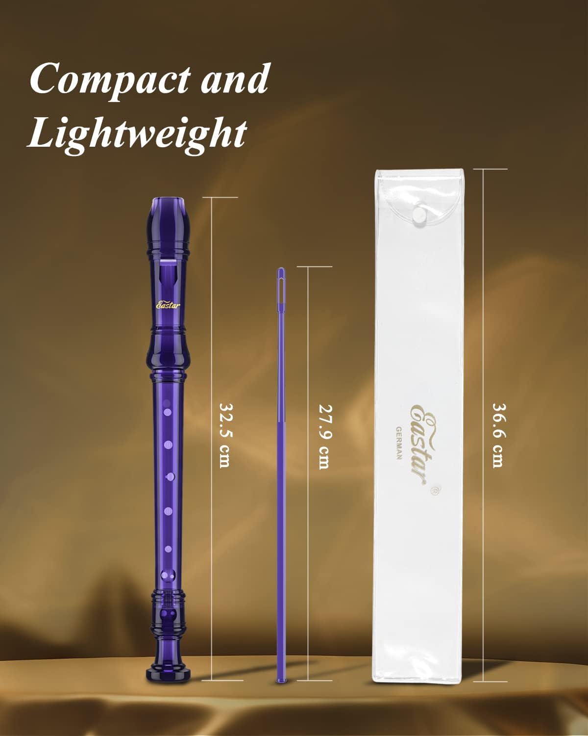 Eastar Soprano Recorder Instrument for Kids Students Beginners, German fingering C Key with Cleaning Kit, Storage Bag, Fingering Chart, ERS-1GPu, Purple, School-Approved