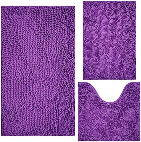 Bathroom Rugs Chenille 3-Piece Extra Soft and Absorbent Shag Bathroom Rugs by BOANKODU