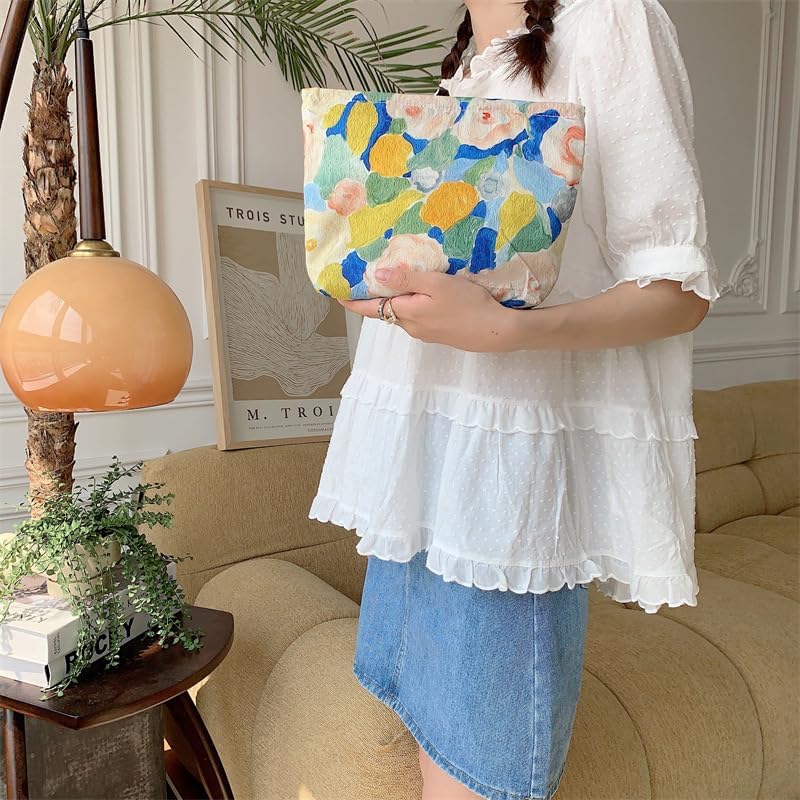 Flat Makeup Bag for Women, Zipper Cosmetic Pouch for Purse, Garden Blue - Image 7