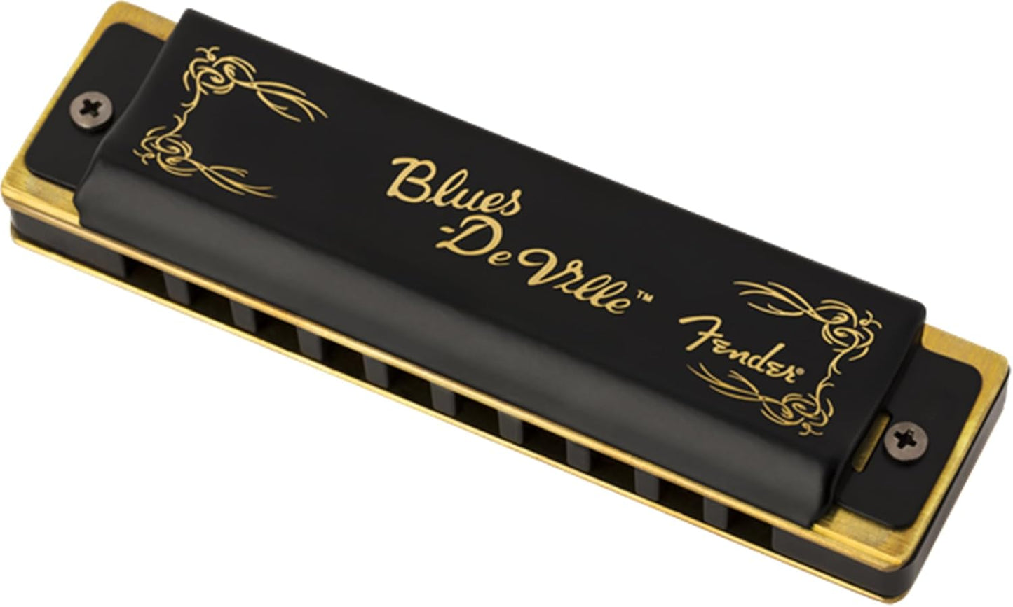Fender Blues DeVille Harmonica - Key of F Bundle with Carrying Case, Austin Bazaar Online Manual, and Polishing Cloth