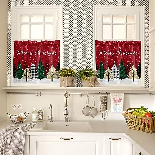 Red Merry Christmas Kitchen Curtains and Valances Set - Image 3