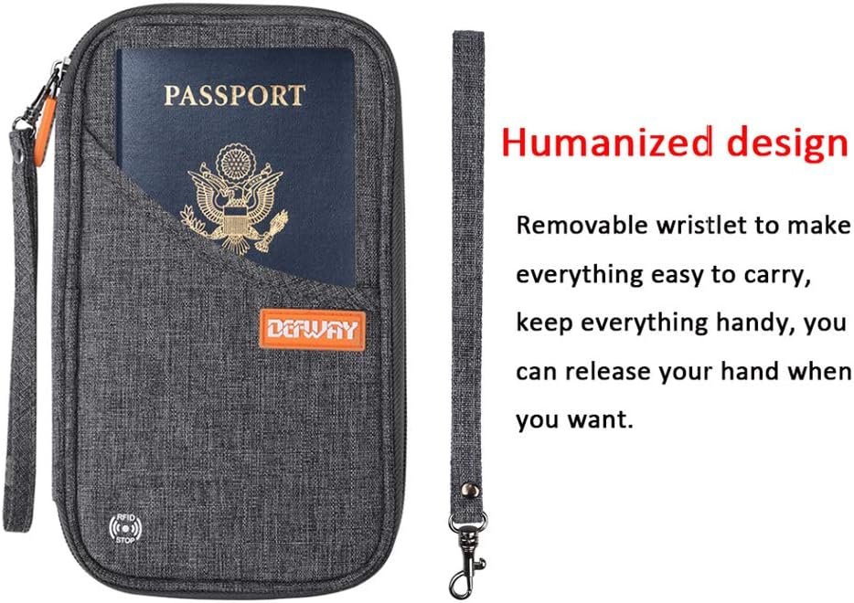 defway Passport Holder Travel Wallet - Family Passport Holder of 4, RFID Blocking Passport Wallet for Men Women, Travel Essentials for Flying, GREY