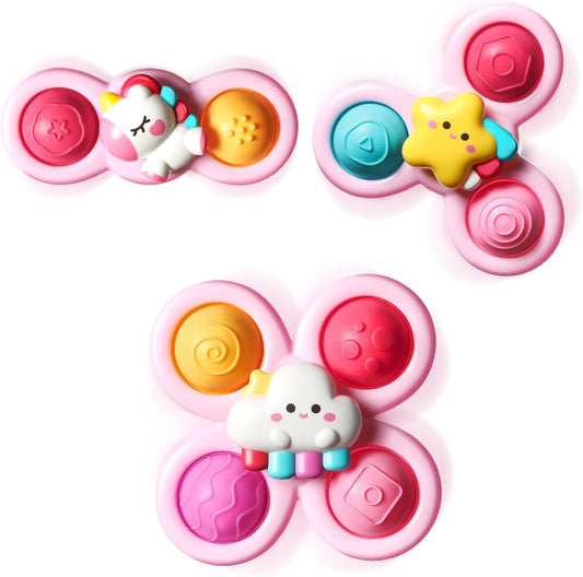 ALASOU 3PCS Pop Suction Cup Spinner Toys for 1 Year Old Boy Girl|Novelty Spinning Tops Toddler Toys Age 1-2|Sensory Baby Bath Toy for Toddlers 1-3|12 18 Months Boy Birthday Gift for Infant