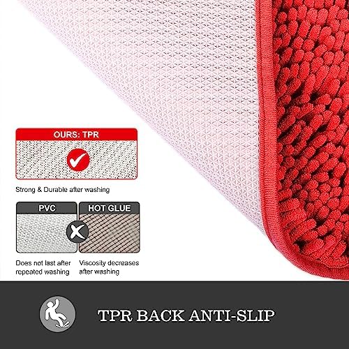 Yeaban Chenille Red Bathroom Rug 20"x32", Non-Slip Rubber Backing - Image 3
