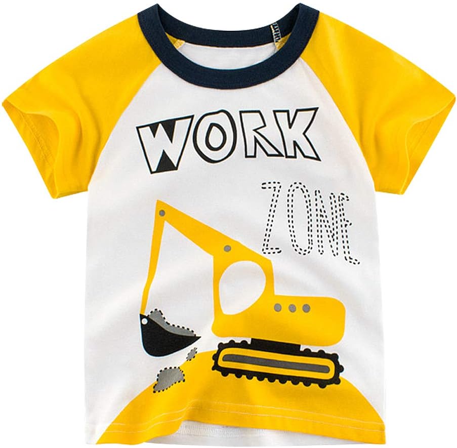 Boys' 4-Pack Excavator Short Sleeve Crewneck T-Shirts Top Tee Size 2-7 Years Toddler Boys' Value Pack Cotton T-Shirt