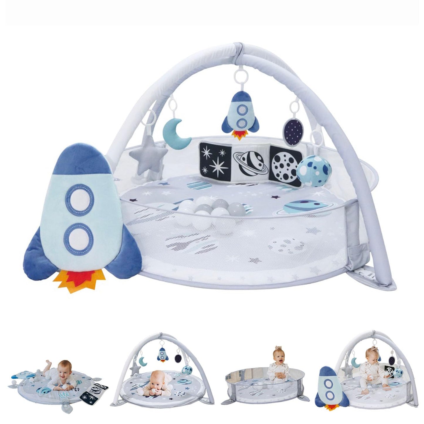 6-in-1 XL Play Mat & Play Gym, Baby Gym, Baby Activity Gym, Sensory Exploration and Motor Skill Development Toys (Space Gray)