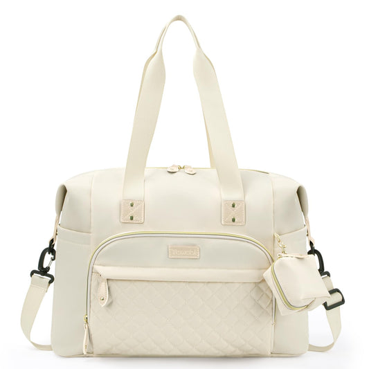 Tuwubi Diaper Bag Tote,Baby Diaper Bag with Pacifier Case Large Travel Diaper Tote Caddy for Mom and Dad Multifunction Large Baby Bag - White