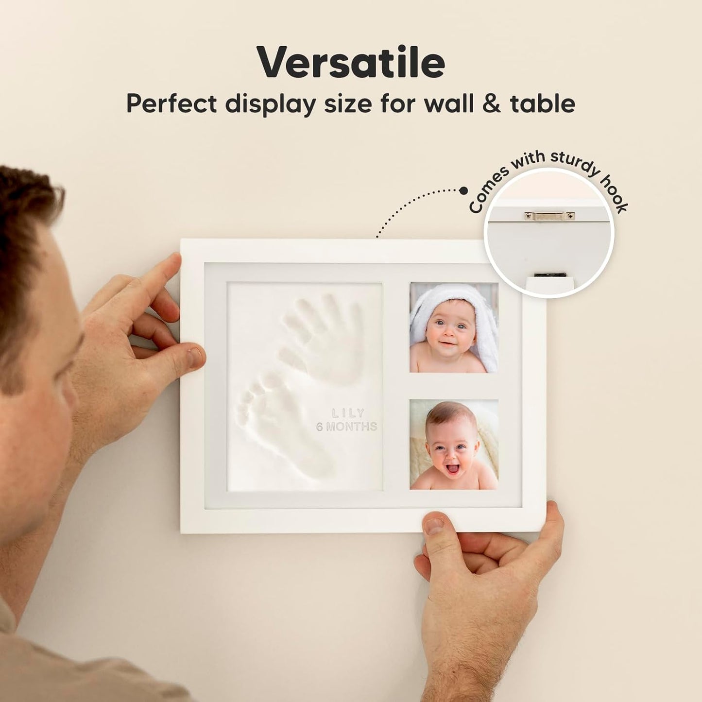 Baby Hand and Footprint Kit - Quick Dry Clay Baby Footprint Kit, Newborn Keepsake, Nursery Picture Frame for Boys, Girls, Personalized Gifts for Shower & Registry, New Mom Gift (Vintage White)