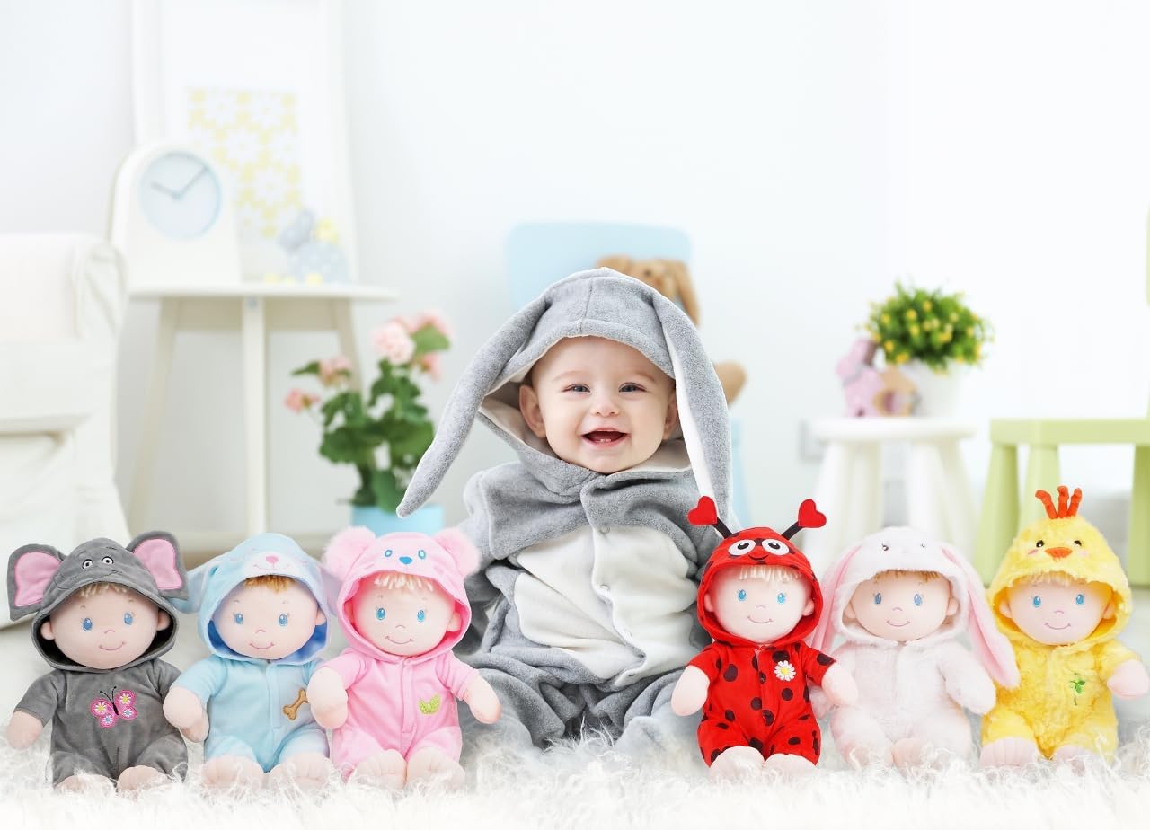 June Garden 12" Sweet Dolly Cheerful Chicky - Stuffed Ultra Soft Baby Doll for Birth and Up - Adorable Chicken Outfit