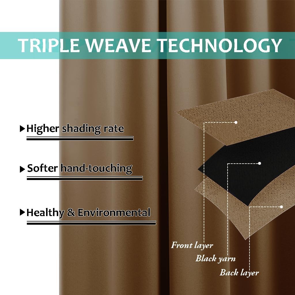 NICETOWN Gold Brown Full Shade Curtain Panels, 37" Wide x 84" Long, Pair of Thermal Insulated & Energy Efficiency Blackout Drapes for Living Room Windows, Lined Silky Performance Window Dressing