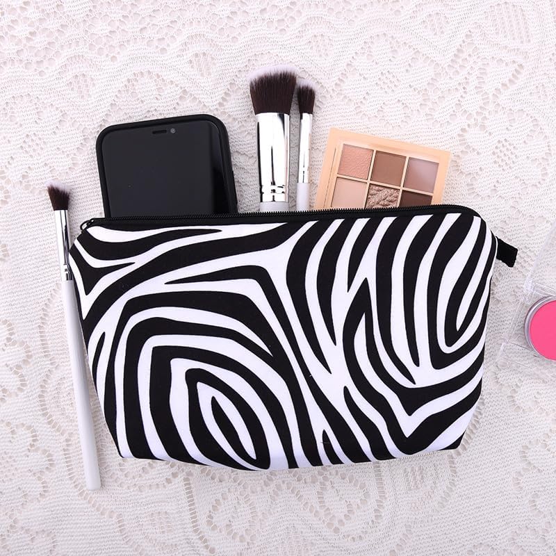 Zebra Print Makeup Bag Pouch for Women Birthday Gifts Idea Black White Make Up - Image 4