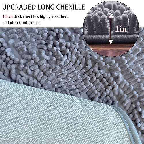 Half Round Bath Mat Grey Bathroom Rugs Semicircle Chenille Bath Rugs Water - Image 4