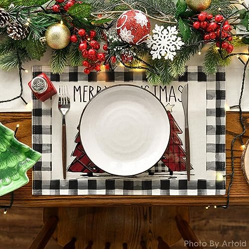 Artoid Mode Waterclor Buffalo Plaid Christmas Trees Placemats Set of 12 - Image 2