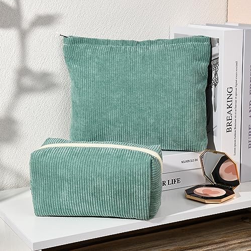 SOIDRAM 2 Pieces Makeup Bag Large Corduroy Cosmetic Bag Capacity Canvas Mix - Image 2