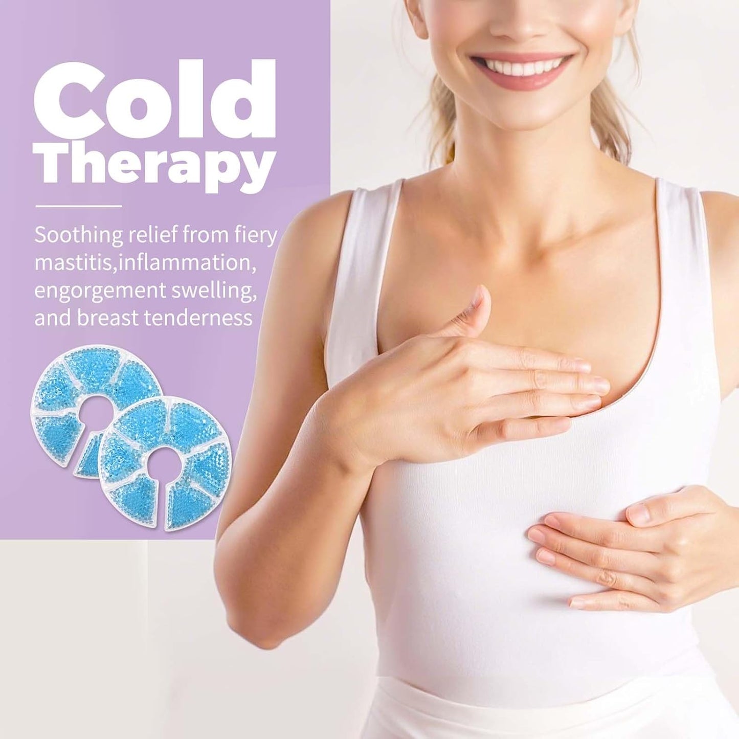 Breast Therapy Ice Packs, Hot and Cold Breast Pads, Breastfeeding Essentials Large Gel Bead Packs for Moms, 2 Pack (Blue, M)