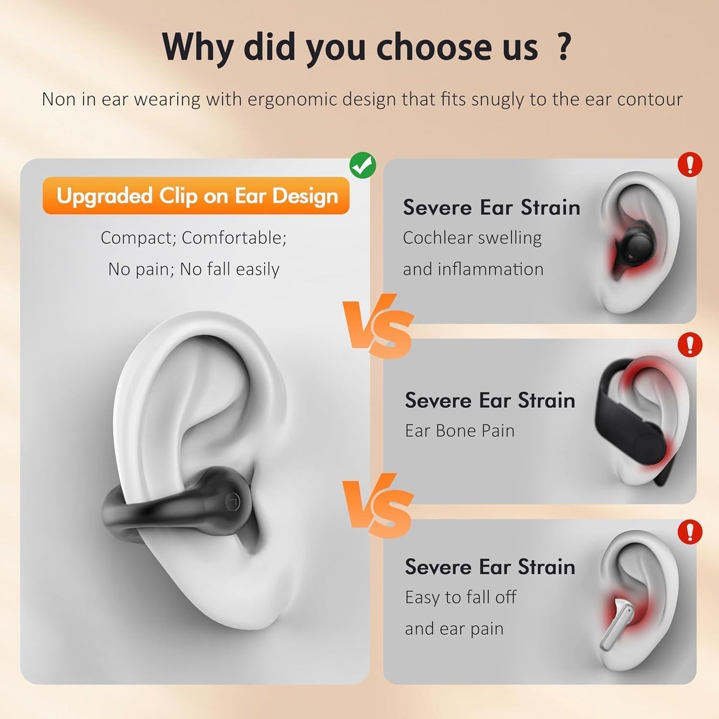Ultra Open Ear Earbuds, Bone Conduction Headphones Clip-On Wireless Earphone Bluetooth 5.3 with 4 HD Mics Ultra Lightweight Comfort for Small Ears, Waterproof Sports Ear Buds for Sports and Fitness