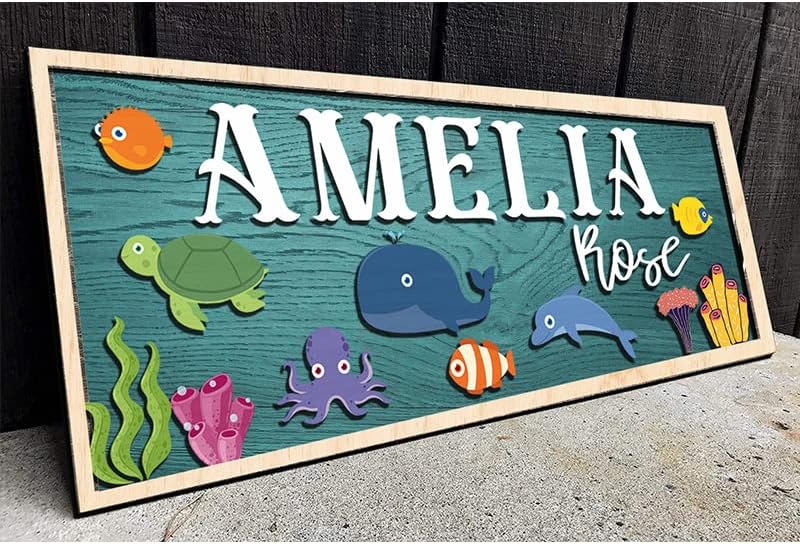 Custom Baby Name Sign, Ocean Nursery Wall Decor, Personalized Wooden Name Plaque - Image 2