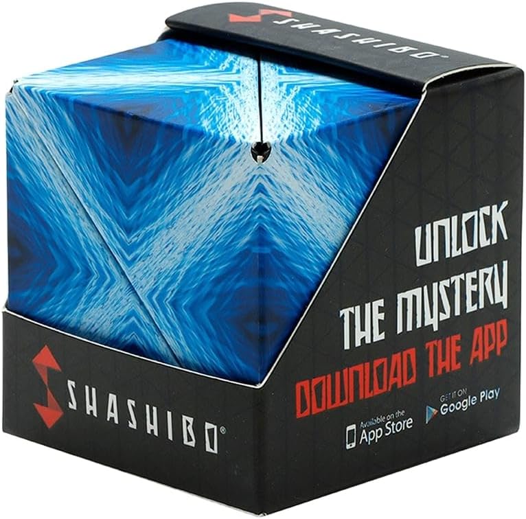Shashibo Shape Shifting Box - Award-Winning Fidget Toy w/ 36 Rare Earth Magnets - Fidget Cube Transforms Into Over 70 Shapes, Sensory Toy Gift for Kids, Teens, and Adults (Blue Planet)