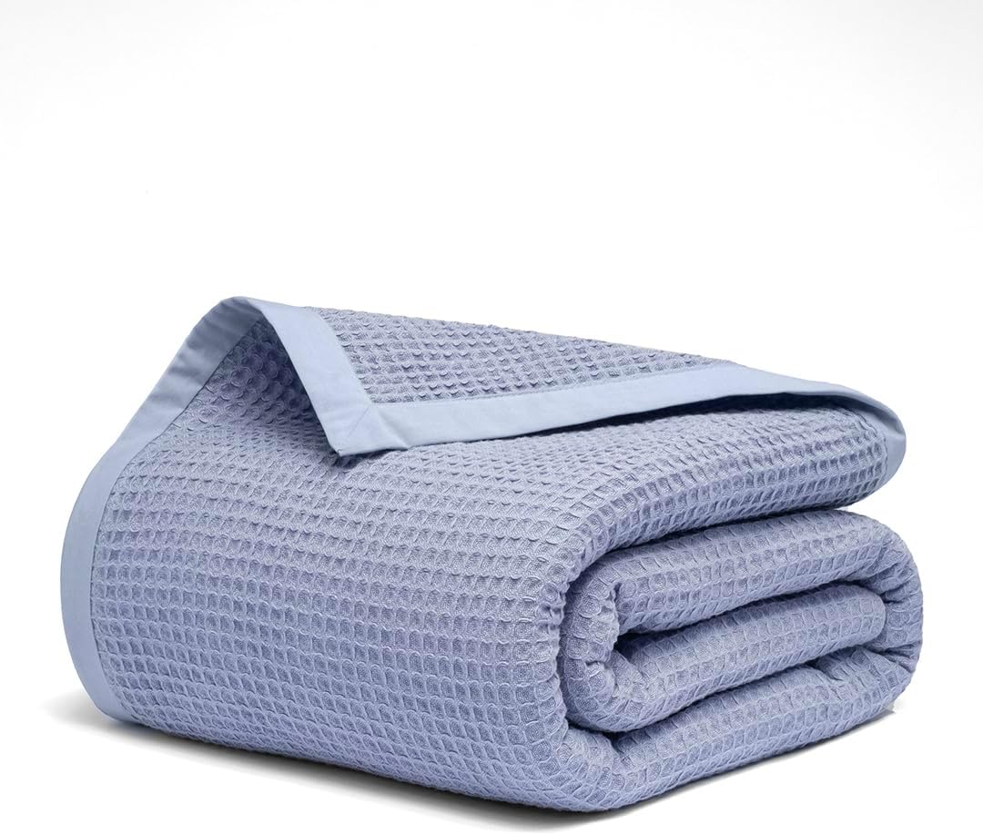 Salt Earth GOTS Certified 100% Organic Cotton Throw Blanket, 90" X 90" Waffle Blankets & Throws for Bed, Throw Blanket for Couch, Modern and Cozy Blanket, All Season, Comfy Soft Blanket(Powder Blue)