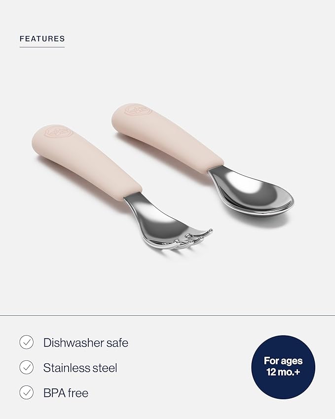 Lalo PAW Patrol Utensils - Toddler Fork and Spoon Set - Stainless Steel and Silicone Ergonomic Toddler Utensils - Children Safe Flatware Set - 2 Pieces - Skye