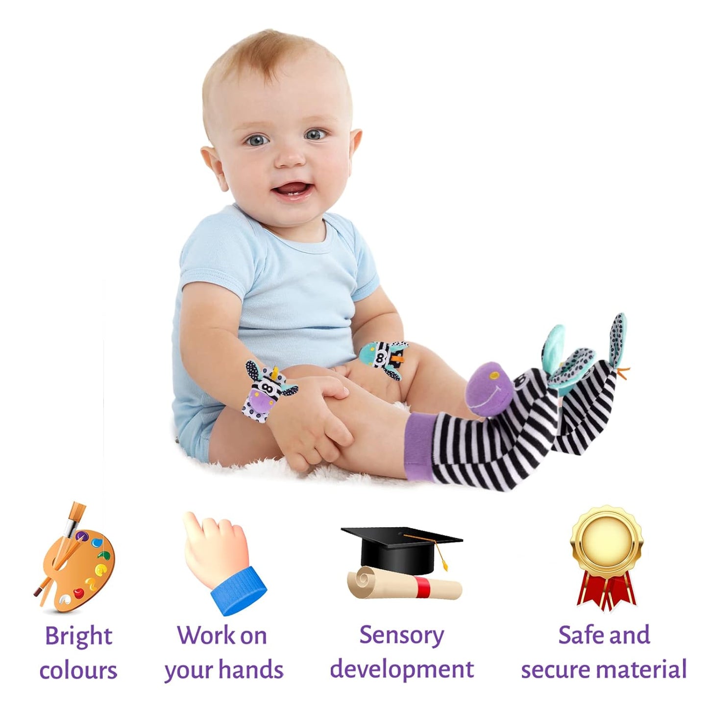 Wrist Rattles for Babies Rattle Socks Wrist Strap Rattles Set Cartoon Socks Cute Animal Baby Sensory Development Toys 1-3 Years Early Educational Toys for Toddlers Baby Shower Gifts