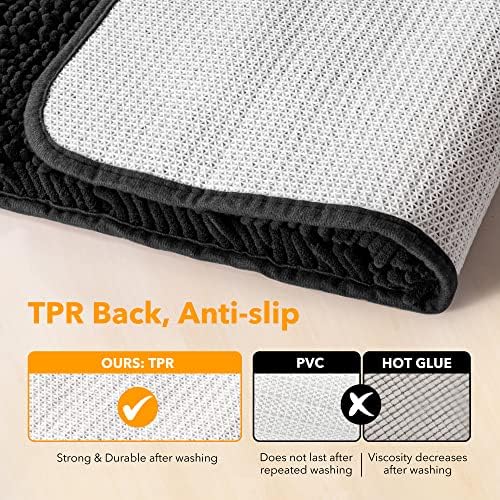 Yeaban Chenille Black Bathroom Rug 40"x60", Non-Slip Rubber Backing - Image 3