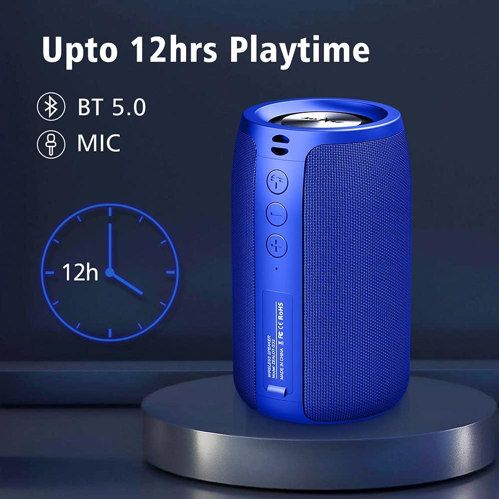 ZEALOT Bluetooth Speaker, Portable Speaker S32,Wireless for Outdoor,IPX5 Waterproof, Bluetooth 5.0, Dual Pairing, USB, TF Card, AUX for Home & Outdoor Travel Hiking Camping Beach (Blue)