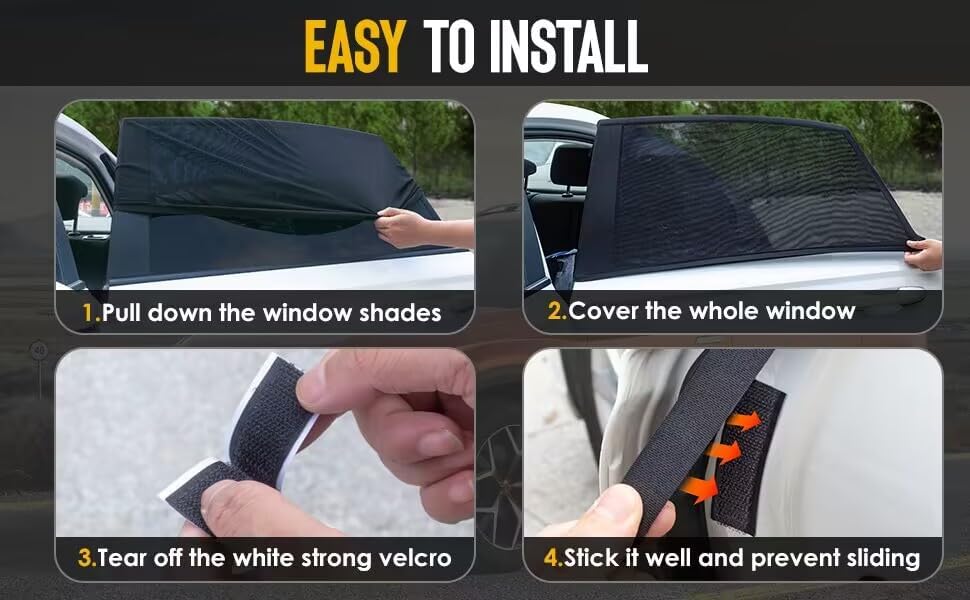 Car Rear Side Window Shadows for Small, Medium Sedan Car Only, Breathable Mesh - Image 6