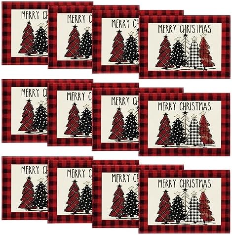 Artoid Mode Red and Black Buffalo Plaid Christmas Trees Placemats Set of 12 by ArtoidMode