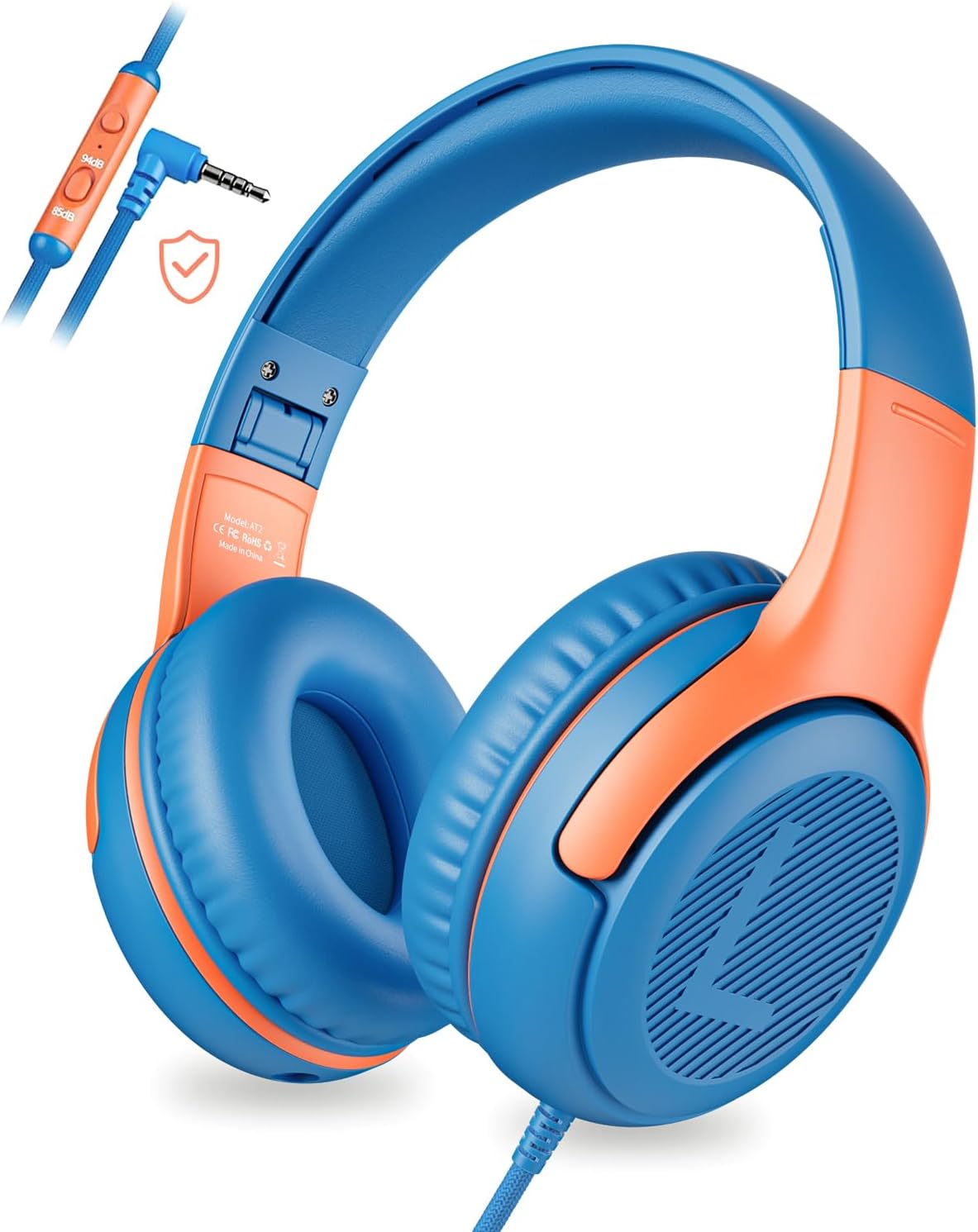 Kids Headphones Wired Toddler Headphones with Microphone, Over-Ear Headphones, 85/94dB Volume-Limiting, 3.5mm Jack, Foldable On-Ear Design - Safe & Comfortable for Learning & Entertainment