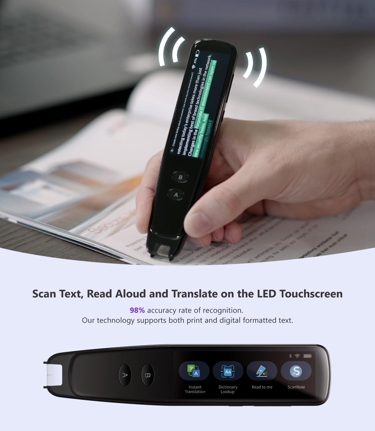 PenPower WorldPenScan Go - Translation Pen with Scanning, Reading, Audio Recording, Live Interpretation, and AI English Learning Platform for Kids & Adults