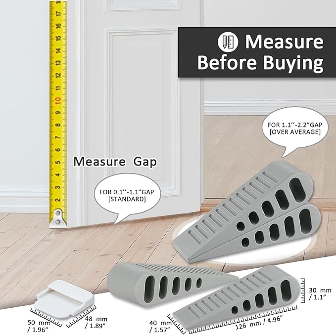 JQK Rubber Door Stopper Wedge, Grey 9 Pack Soft TPR Premium Door Stops for Bottom of Heavy Duty Door on Tile, Concrete, Carpet, Wooden Floor, DSB61-GY-P9