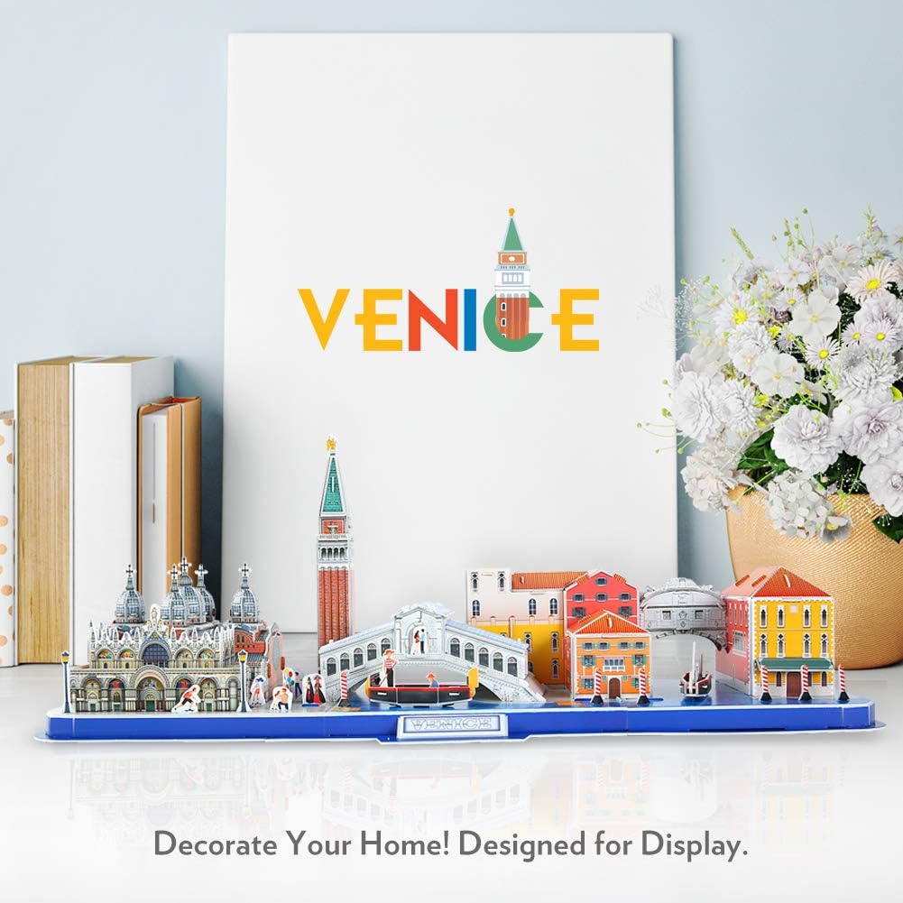 CubicFun 3D Puzzle for Adults Kids Bavaria Cityline Venice Italy Building Model Kits Toys Gift for Men and Women, San Marco Basilica, Rialto Bridge, Venice Grand Canal and Bridge of Sighs 126 Pieces
