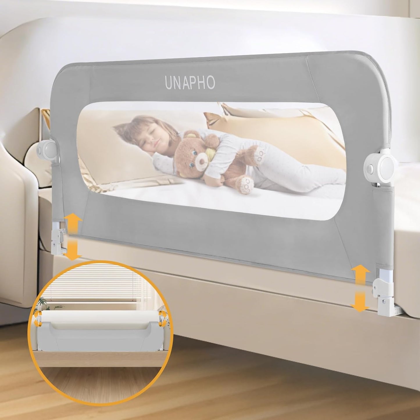 Bed Rail for Toddlers,Swing Down Kids Bed Rails Guard for Twin,Full,Queen,Bunk Size Bed,Extra Tall Childbed Rail Guard with Reinforced Anchor Safety System(Grey,40 Inch,1 Side)