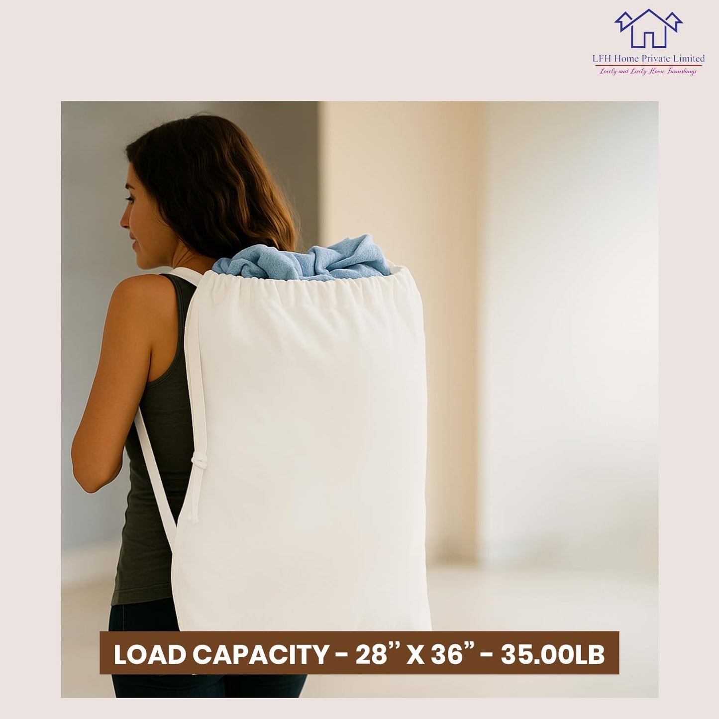 LFH Home Cotton Canvas Extra Large Laundry Bag with Handle, Heavy Duty Drawstring Closure Washable Laundry Bags School Travel, Home, Hotel, College Dorm, Organizer Sack, Toys Clothes 28x36-White