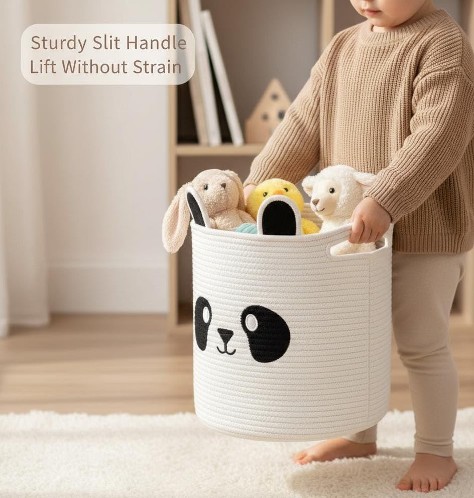 Storage Basket, 14” x 12” Woven Cotton Rope Bin - Image 3