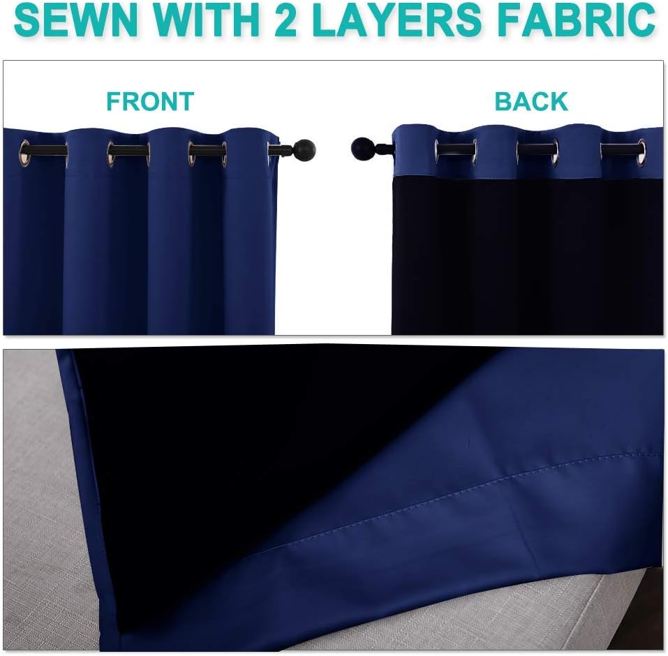 NICETOWN 100% Blackout Window Curtain Panels, Royal Blue, 2 Pieces, 42-inch Wide Per Panel, Full Light Blocking Drapes with Black Liner for Nursery, 72-inch Drop Thermal Insulated Draperies
