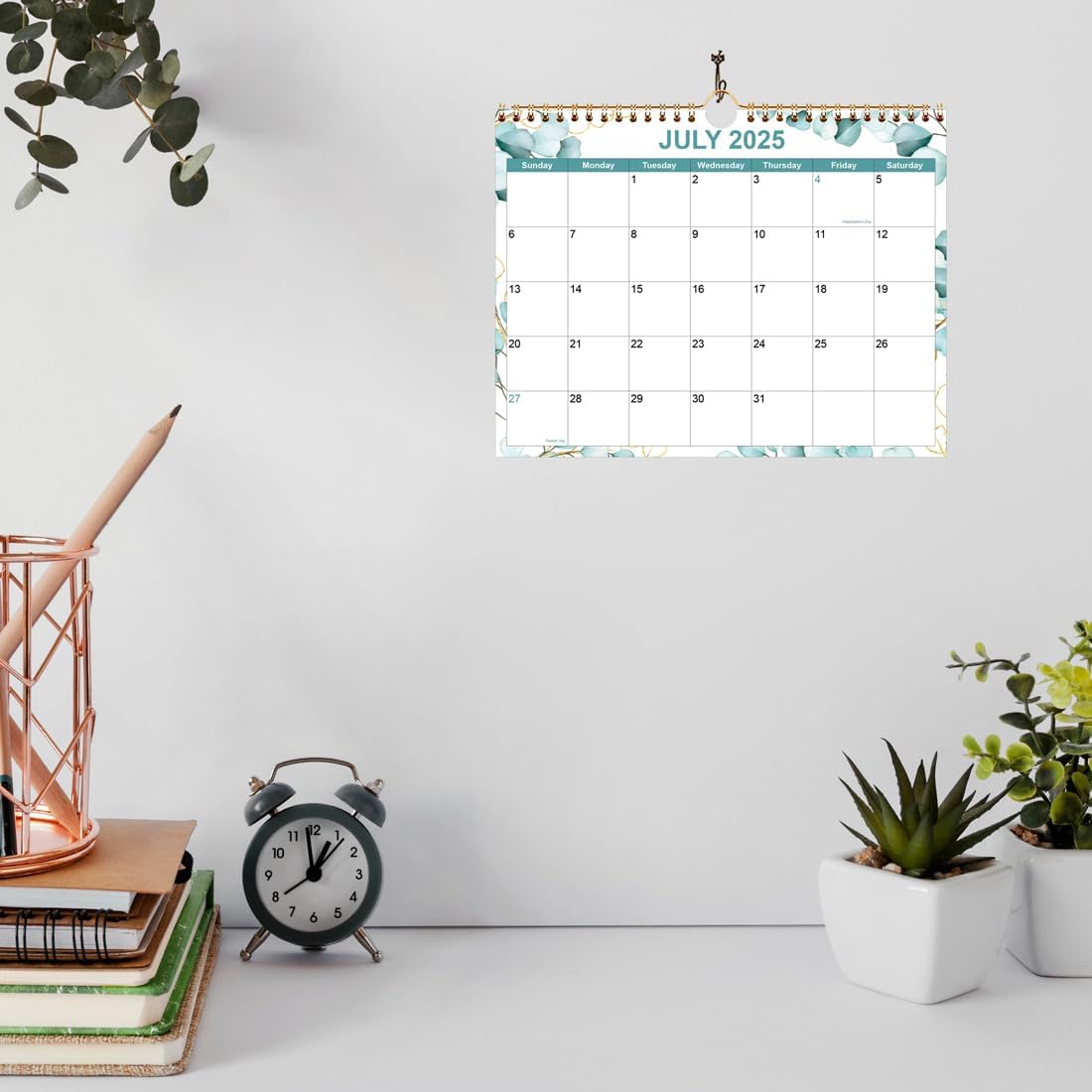 Calendar 2025-2026, Wall Calendar from September 2025 - December 2026, 18 Months Calendar with Premium Paper, Twin-Wire Binding & Hanging Hook, 8.5" x 11", Green Leaf