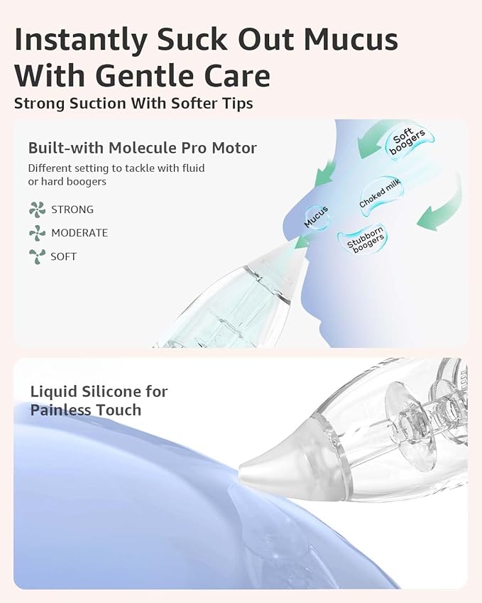 GROWNSY Nasal Aspirator for Baby with 2 Larger Suction Chambers and 6 Food-Grade Soft Silicone Tips, Purple