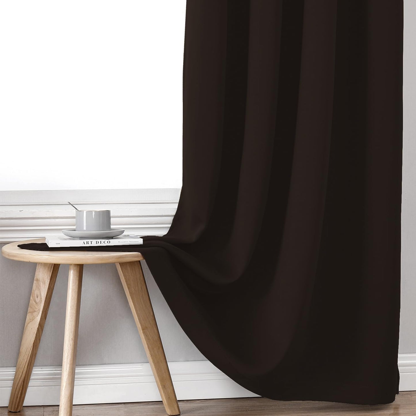 ChrisDowa 100% Blackout Curtains for Bedroom with Black Liner, 2 Thick Layers Total Blackout Thermal Insulated Grommet Window Curtains 2 Panels Set (Brown, 52 x 45 Inch)
