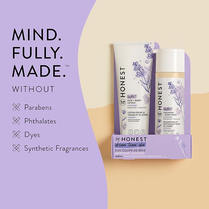 The Honest Company 2-in-1 Cleansing Shampoo + Body Wash and Face + Body Lotion Bundle | Gentle for Baby | Naturally Derived | Lavender Calm, 18.5 fl oz
