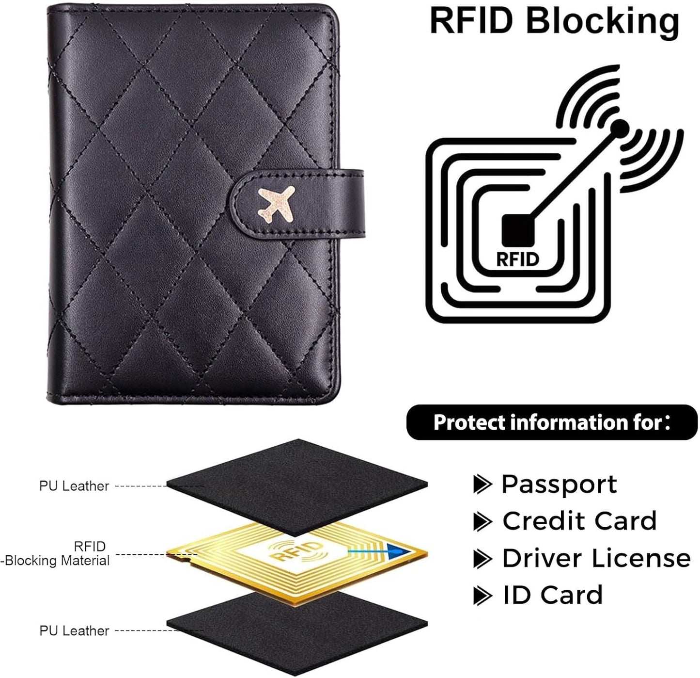 Melsbrinna Rfid Passport Holder for Travel women/Men, Cute Passport Wallet Rfid Blocking Card Slots, Rfid Passport Cover/CaseTravel Wallet, Passport Book Holder (1, LG BLACK)