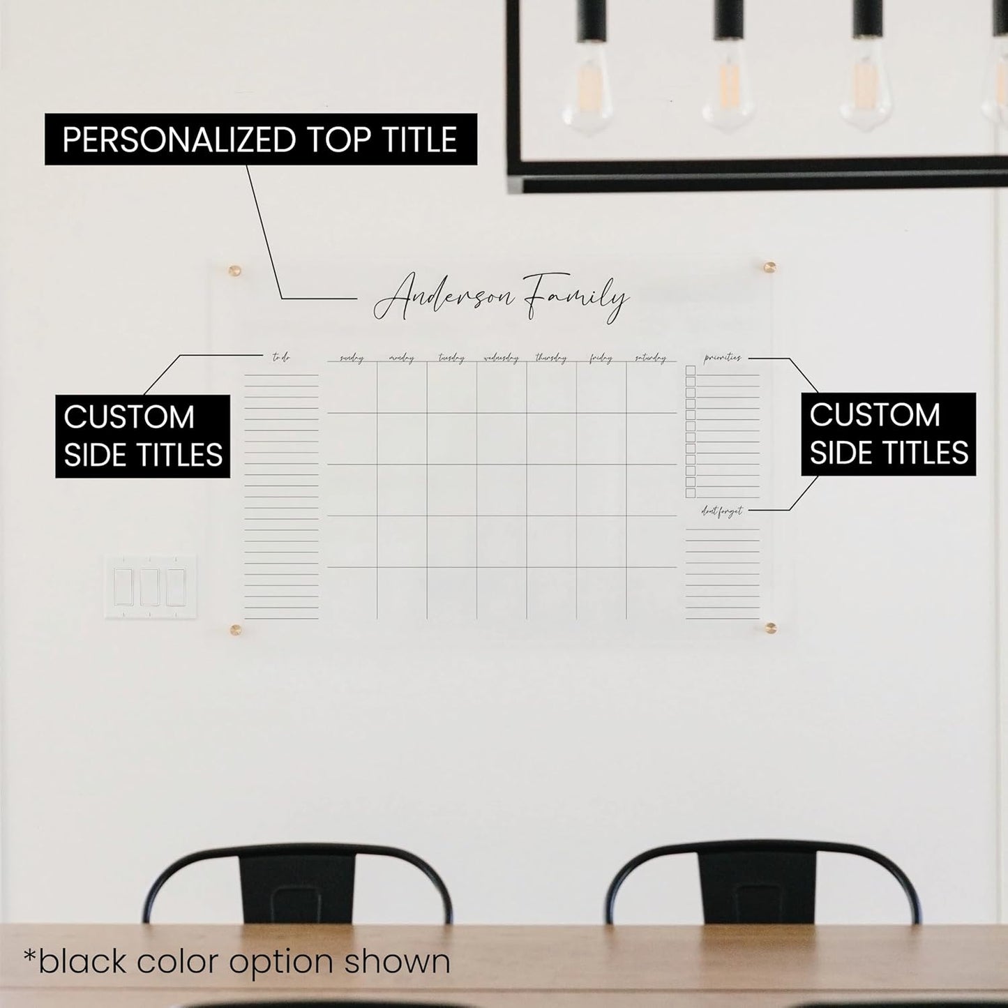 Personalized Clear Acrylic Calendar for Wall, Calendar Whiteboard for Wall, Dry Erase Wall Calendar, Wall Calendar Organizer System for Home (Cursive, Blush, 14"W x 11"H)