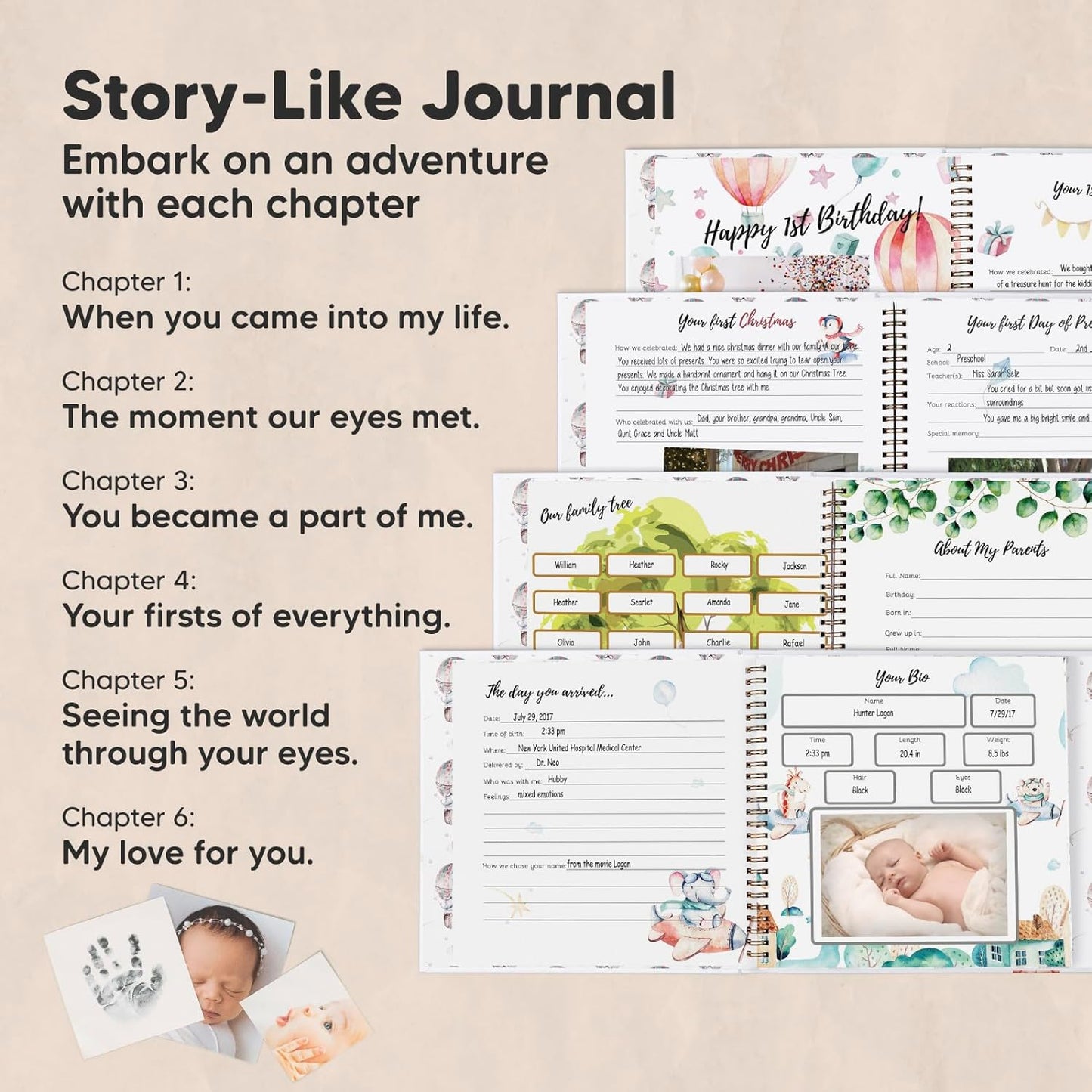 First 5 Years Baby Memory Book Girl, Boy - 90 Pages Hardcover First Year Milestone Keepsake Book, Newborn Scrapbook for New Parents, Minimalist Photo Album Journal, Gift for Baby Shower(AdventureLand)