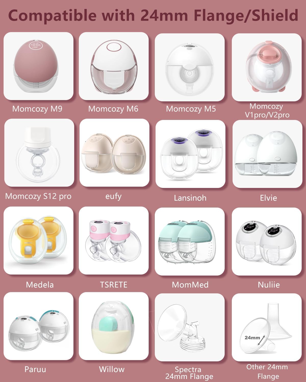 4Pcs Flange Insert 21mm Compatible with Momcozy M5/M9/M6/V2 Pro/V2 pro/S12 Pro/S9 Pro/Spectra/Medela/eufy/Elvie/Lansinoh/Paruu P10 Breast Pump,and Most 24mm Shields