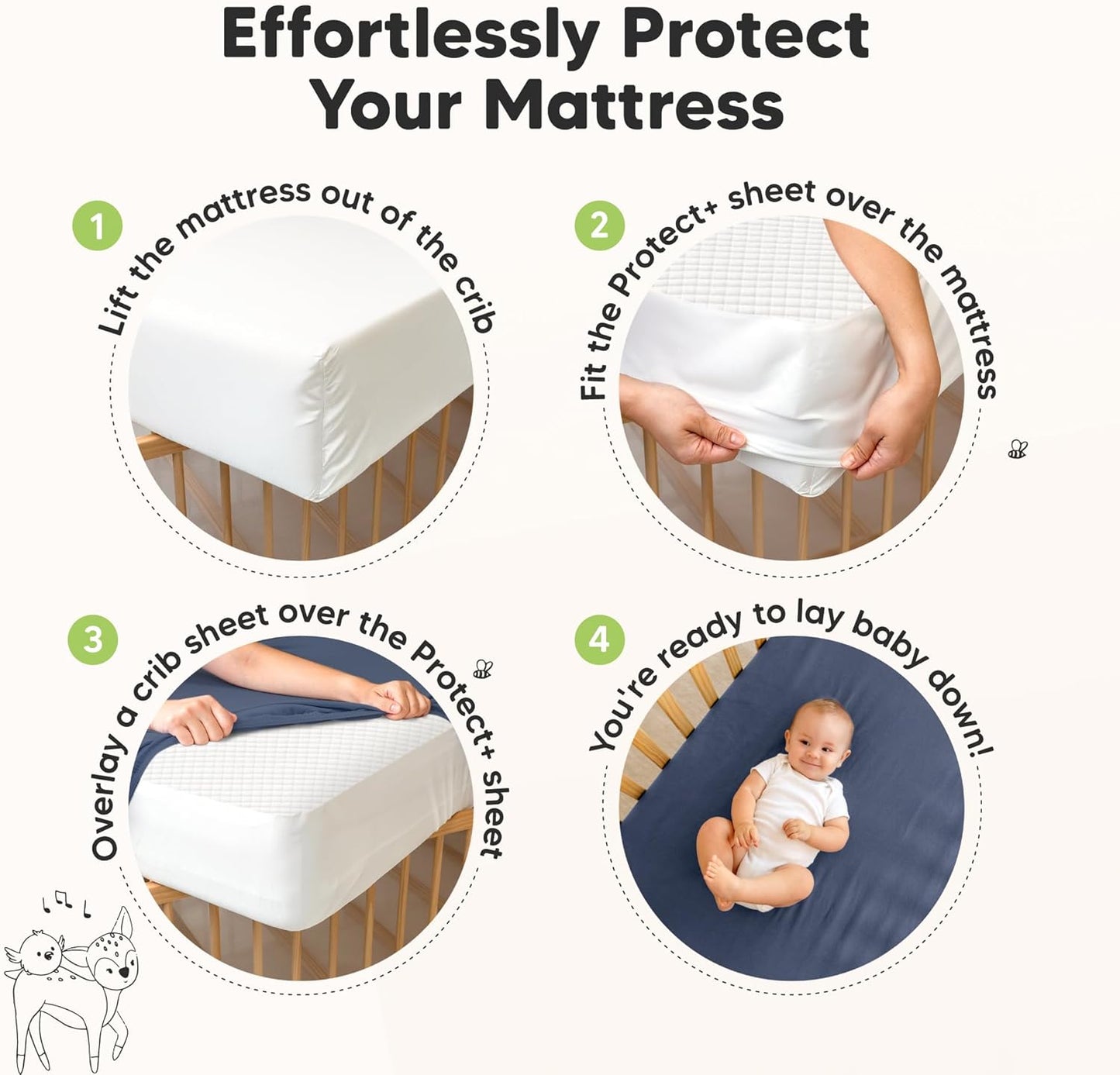 Waterproof Crib Mattress Protector Cover Fitted - 2-Pack Quiet Baby Crib Mattress Pad Sheets, 52" x 28" Soft Quilted Cotton Baby Sheet, Machine Washable, Easy Fit, Durable (Aloe/Quin)