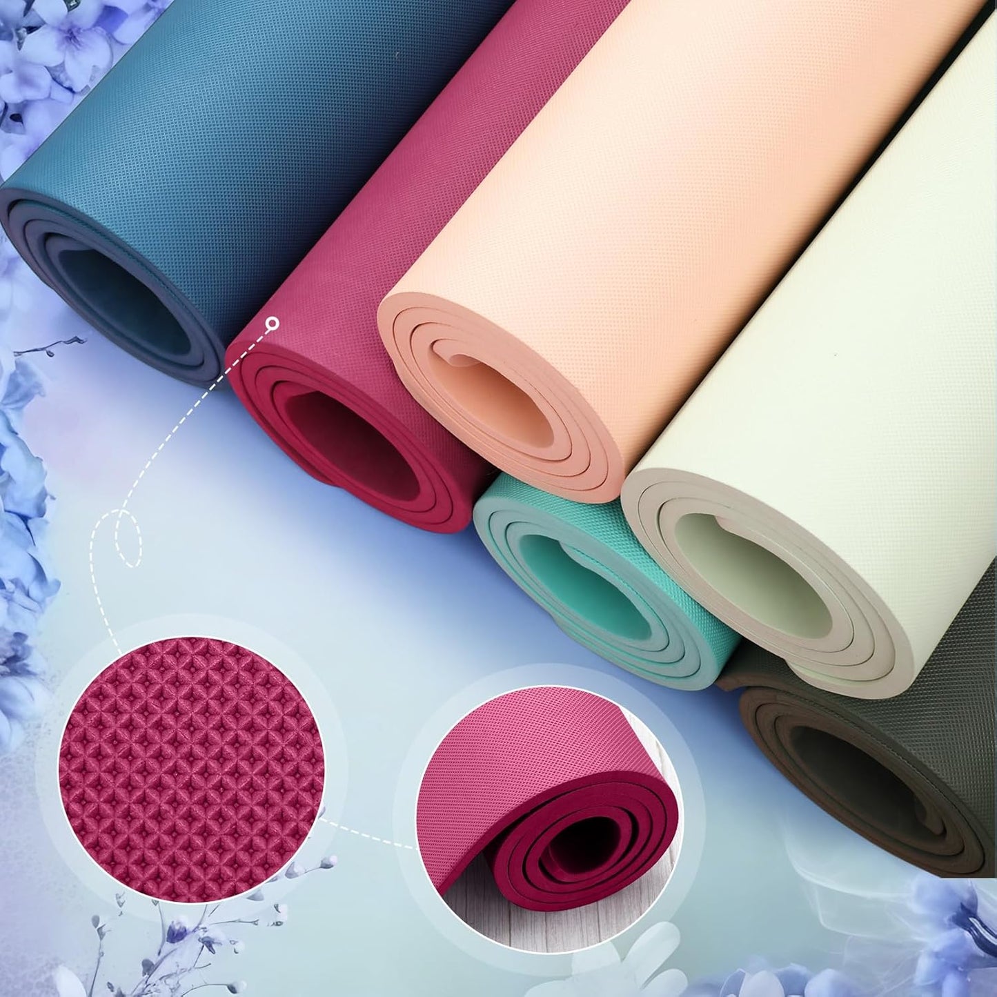 Timgle 6 Pack Yoga Mats Bulk Non Slip Exercise Yoga Mat Thick Anti Slip Tear Resistant Sports Gym for Fitness Stretching Home Workout and Studio