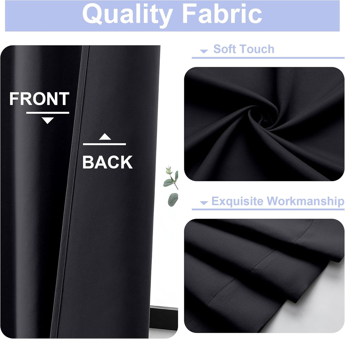 Simplebrand Ava Blackout Extra Long 10ft Curtains for Patio 120 Inches Long 2 Panels Set, Solid Thermal Insulated Energy Saving Rod Pocket Window Treatment Curtains Blackout Drapes, 50 Wx120 L, Black