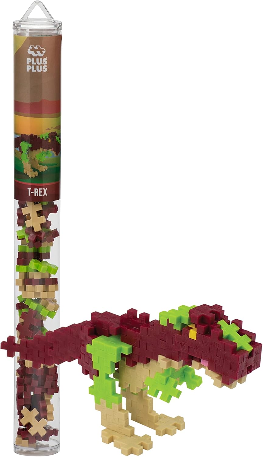 PLUS PLUS Building Block Playset Kit, Themed Figures 3D Puzzle, Fun Stem Toys for Kids, 350 Mini Interlocking Pieces - 5 Tube Bundle, Dinosaur
