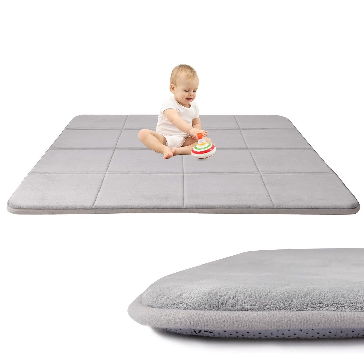 MAXYOYO 1.2" Thick Baby Play Mat for Floor, 49"x 49" Foldable Playpen Mat, Tummy Time Foam Mats Ultra Soft Support, Padded Carpet with Non-Slip Backing for Infant,Kids and Toddler Crawling, Grey
